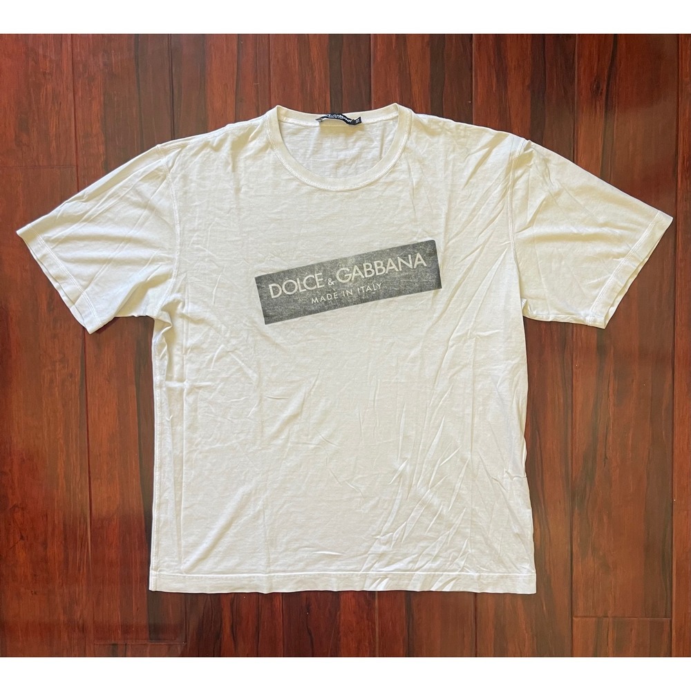 Dolce & Gabbana Made In Italy Box Logo Tee Shirt IT 52 / US Mens XL White Faded